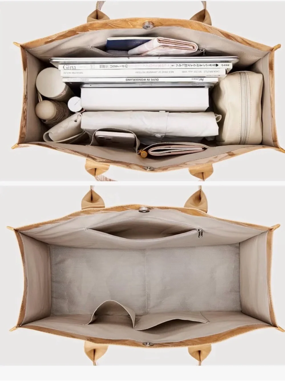 Tan Tote Bag with Gloss Finish